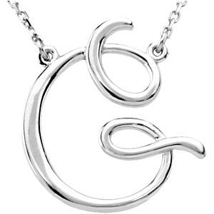 14k White Gold "G" Script Initial 16" Necklace