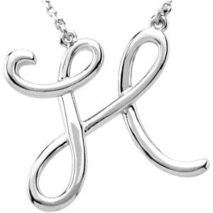 14k White Gold "H" Script Initial 16" Necklace