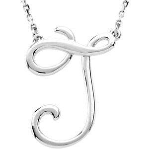 14k White Gold "J" Script Initial 16" Necklace