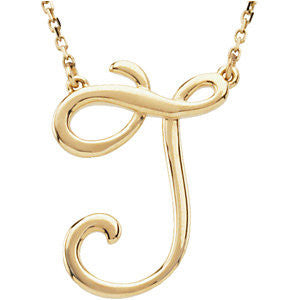 14k Yellow Gold "J" Script Initial 16" Necklace