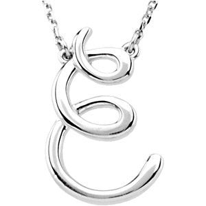 Sterling Silver "E" Script Initial 16" Necklace