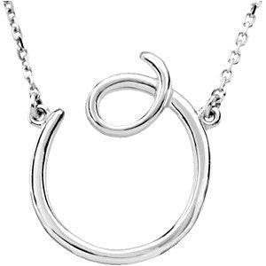 14k White Gold "O" Script Initial 16" Necklace