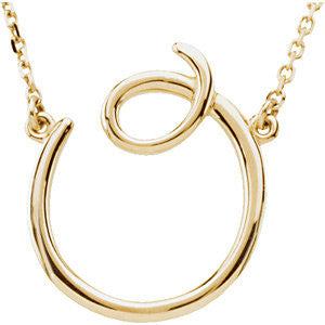 14k Yellow Gold "O" Script Initial 16" Necklace