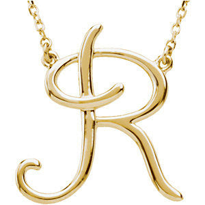 14k Yellow Gold "R" Script Initial 16" Necklace