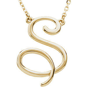 14k Yellow Gold "S" Script Initial 16" Necklace