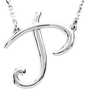 14k White Gold "P" Script Initial 16" Necklace