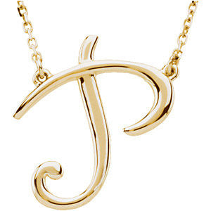 14k Yellow Gold "P" Script Initial 16" Necklace