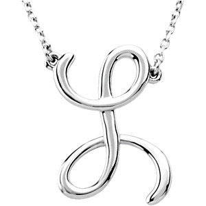 14k White Gold "L" Script Initial 16" Necklace