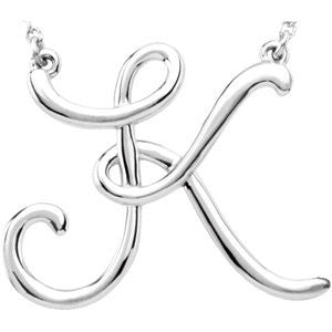 14k White Gold "K" Script Initial 16" Necklace