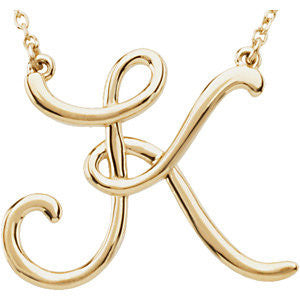 14k Yellow Gold "K" Script Initial 16" Necklace