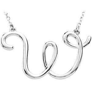 14k White Gold "W" Script Initial 16" Necklace