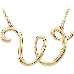 14k Yellow Gold "W" Script Initial 16" Necklace