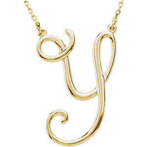 14k Yellow Gold "Y" Script Initial 16" Necklace