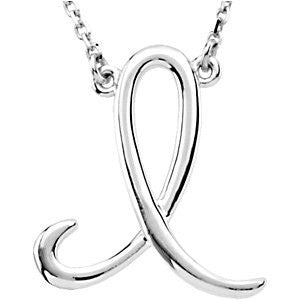 Sterling Silver "I" Script Initial 16" Necklace