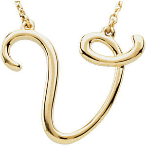 14k Yellow Gold "V" Script Initial 16" Necklace