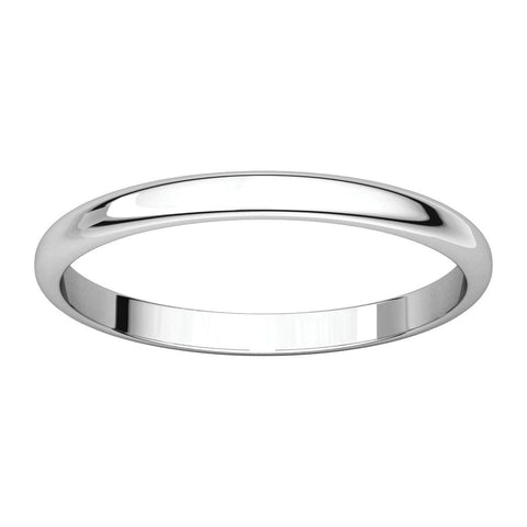 10k White Gold 2mm Half Round Light Band, Size 8