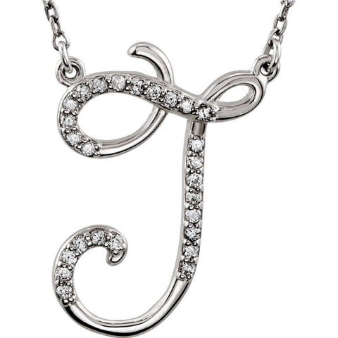 14k White Gold Letter "J" 1/8 CTW Diamond Initial 17" Necklace