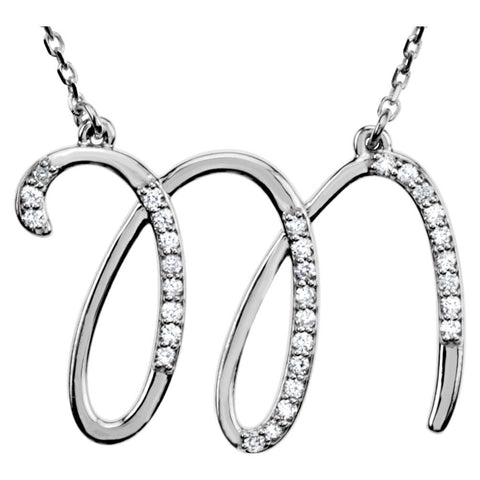 14k White Gold Letter "M" 1/8 CTW Diamond Initial 17" Necklace