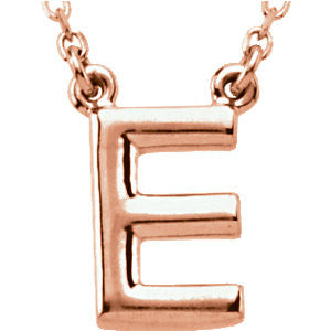 14k Rose Gold Letter "E" Block Initial 16" Necklace