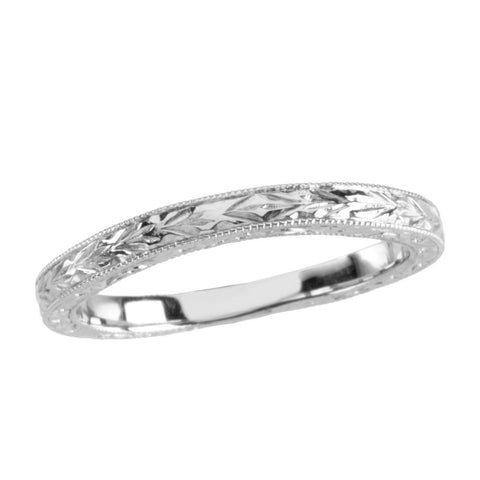 14k White Gold Hand Engraved Band Size 7