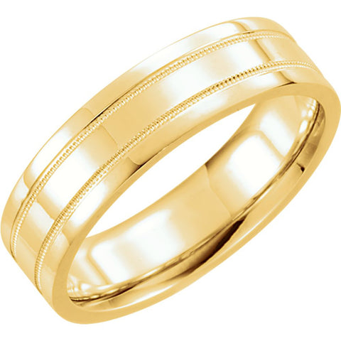 14k Yellow Gold 6mm Flat Comfort Fit Milgrain Band Size 11