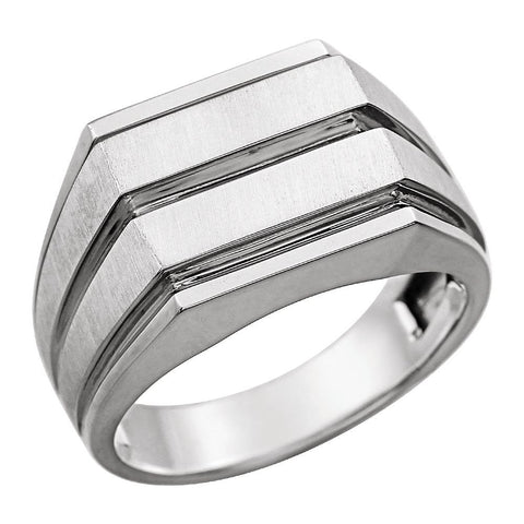 14k White Gold Men's Grooved Signet Ring, Size 10