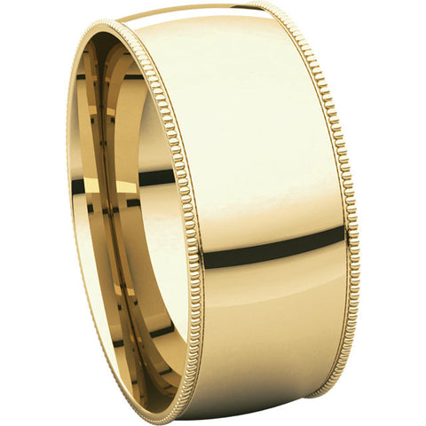 14k Yellow Gold 8mm Light Comfort Fit Milgrain Band , Size 12