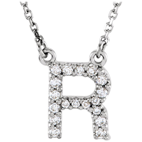 14k White Gold Letter "R" 1/6 CTW Diamond 16" Necklace