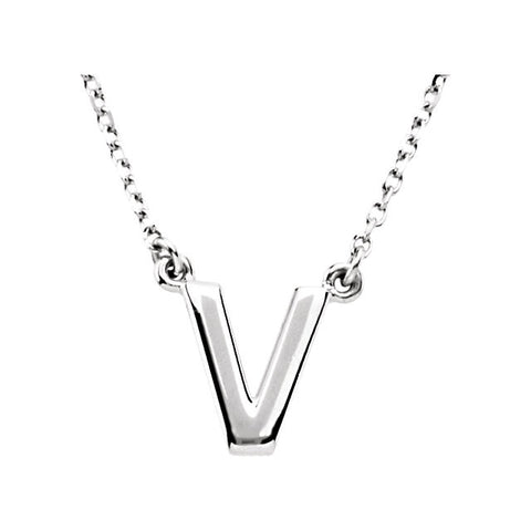 14k White Gold Letter "V" Block Initial 16" Necklace