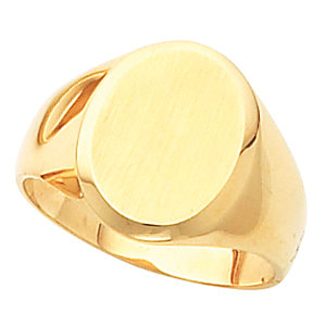 14k Yellow Gold 12.5x10.5mm Men's Signet Ring with Brush Finish, Size 10