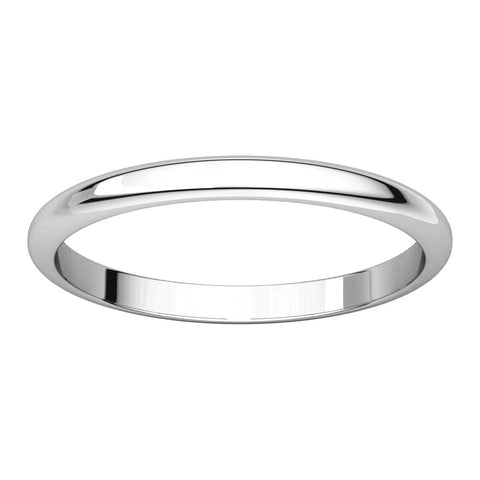 10k White Gold 2mm Half Round Band, Size 8.5