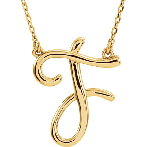 14k Yellow Gold "F" Script Initial 16" Necklace