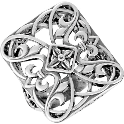 Sterling Silver Filigree Ring, Size 7