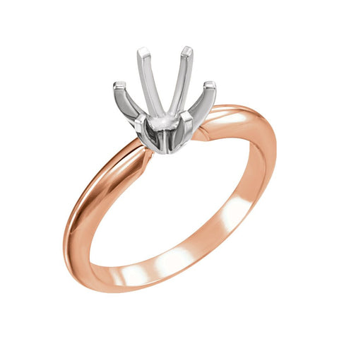 14k Rose Gold & White 5-5.3mm Round Heavy 6-Prong Engagement Ring Mounting, Size 7