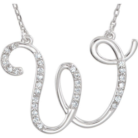 14k White Gold Letter "W" 1/6 CTW Diamond Initial 17" Necklace