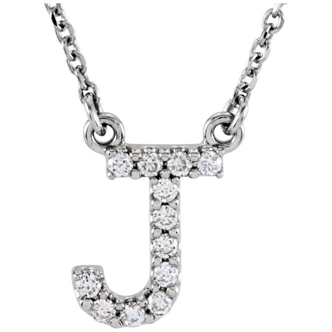 14k White Gold Letter "J" 1/8 CTW Diamond 16" Necklace