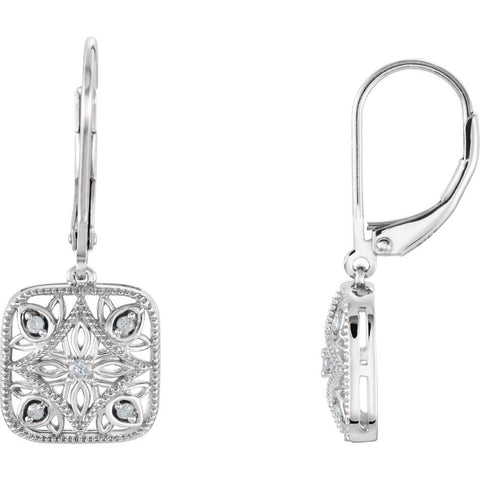 Sterling Silver 1/10 Diamond Accented Lever Back Earrings