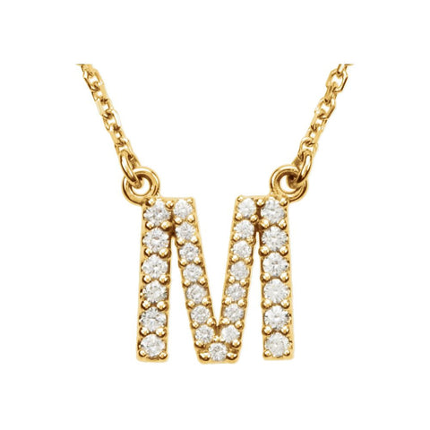 14k Yellow Gold Letter "M" 1/5 CTW Diamond 16" Necklace