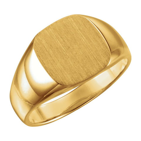 14k Yellow Gold 12mm Men's Signet Ring with Brush Top Finish, Size 11