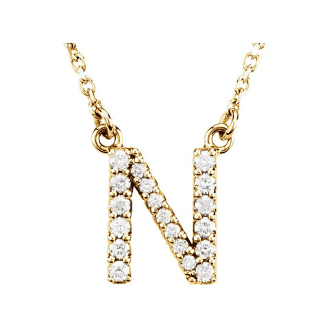 14k Yellow Gold Letter "N" 1/6 CTW Diamond 16" Necklace