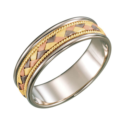 14K White & Yellow & Rose Gold 6mm Hand-Woven Milgrain Band Size 10.5