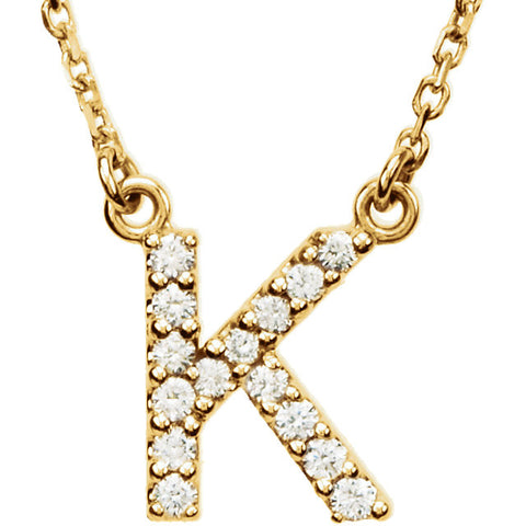 14k Yellow Gold Letter "K" 1/8 CTW Diamond 16" Necklace