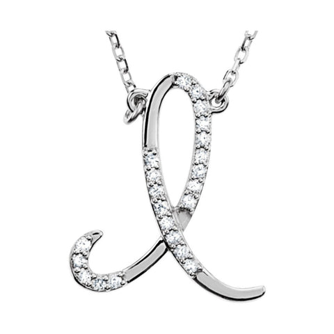 14k White Gold Letter "I" 1/8 CTW Diamond Initial 17" Necklace