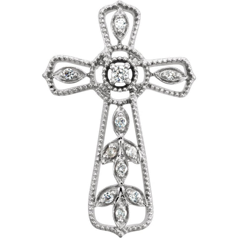 14k White Gold .05 CTW Diamond Cross Pendant