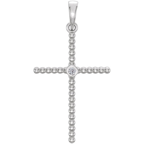 14k White Gold .03 CTW Diamond Beaded Cross Pendant