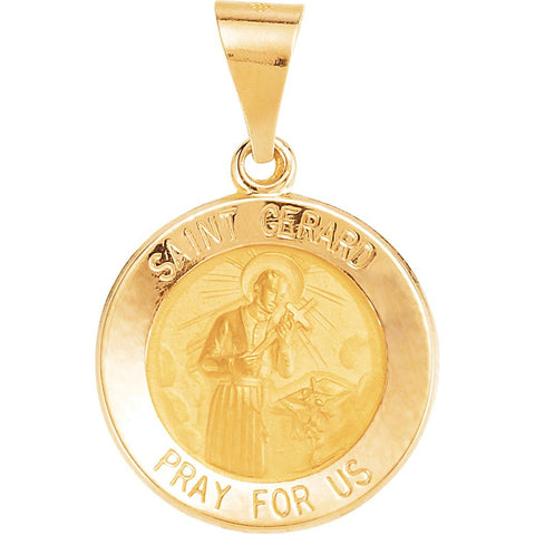 14k Yellow Gold 15mm Round Hollow St. Gerard Medal