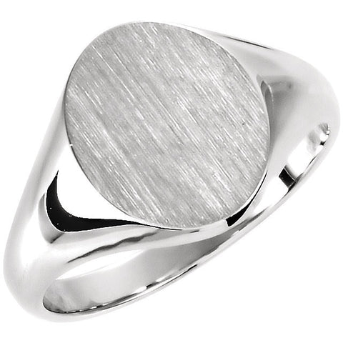 14k White Gold 9.5x11mm Oval Signet Ring , Size 6