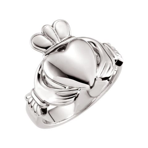 14k White Gold 10.5mm Claddagh Ring Size 11