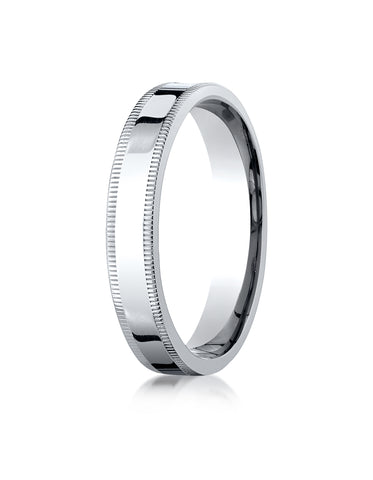 Benchmark Platinum 4mm Flat Comfort-Fit Wedding Band Ring with Milgrain (Sizes 4 - 15 )