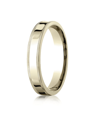 Benchmark 18K Yellow Gold 4mm Flat Comfort-Fit Wedding Band Ring with Milgrain (Sizes 4 - 15 )